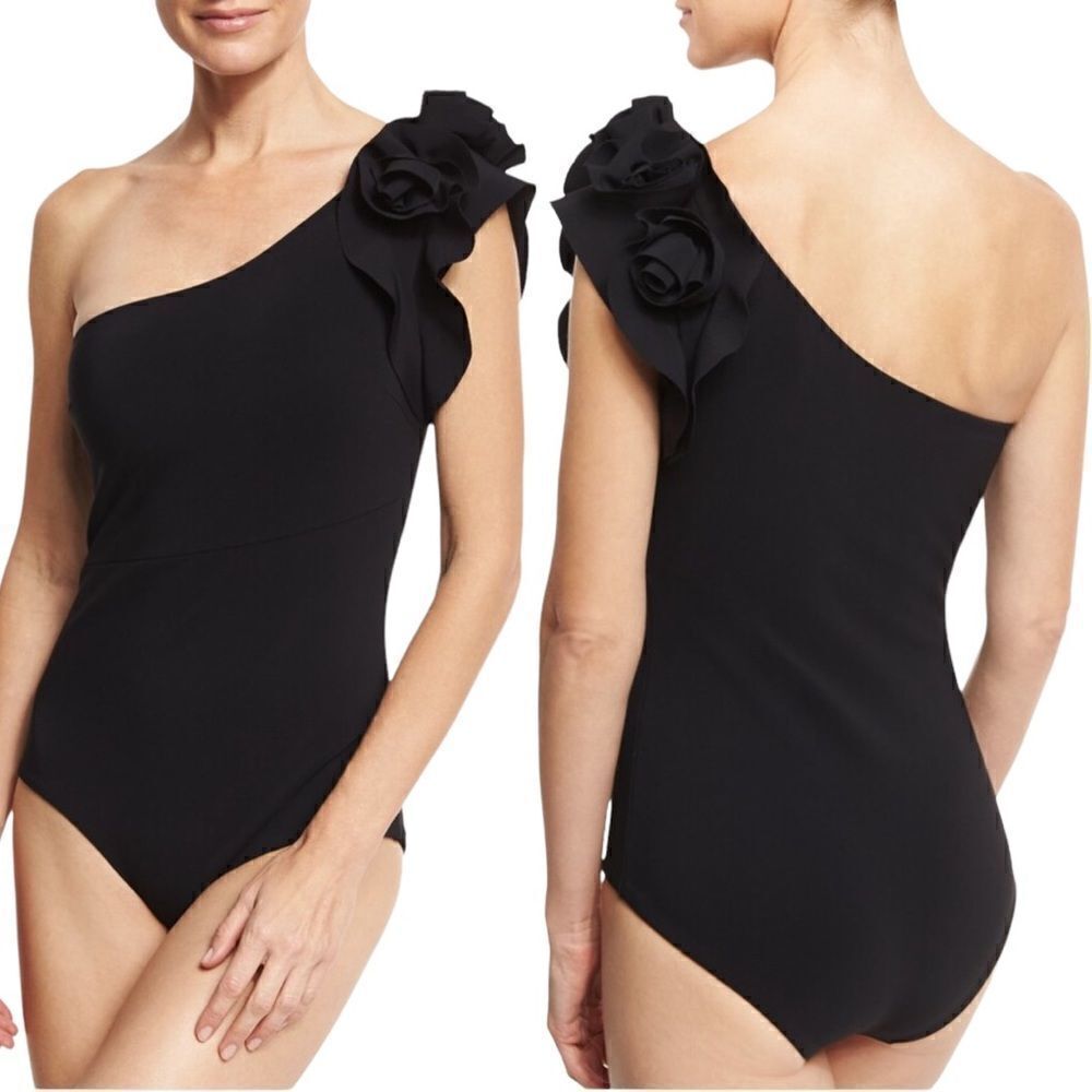 CHIARA BONI LA PETITE ROBE Chrysa One-Shoulder Floral Ruffle One-Piece Swimsuit